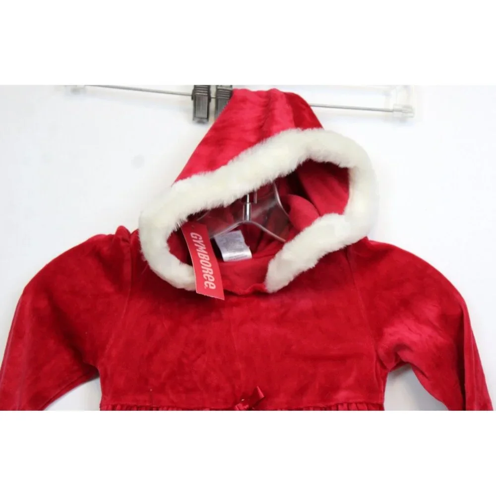 NWT 2008 Gymboree Winter Snowflake Red Velour Santa Dress Hood sz 4 Long Sleeve